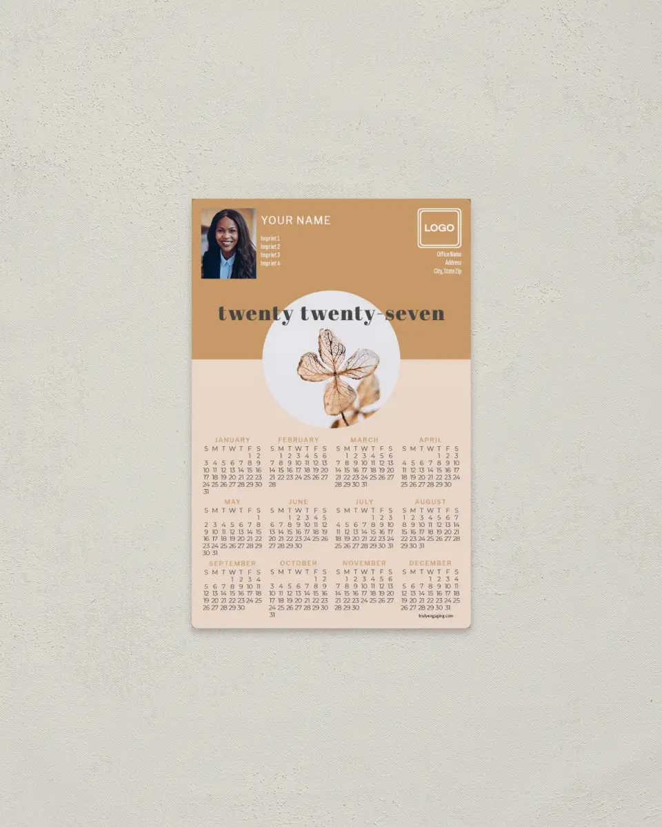 This is a 3.7" x 5.7" Full Magnet Calendar called Delicate Leaf printed in full color with a Standard Gloss finish