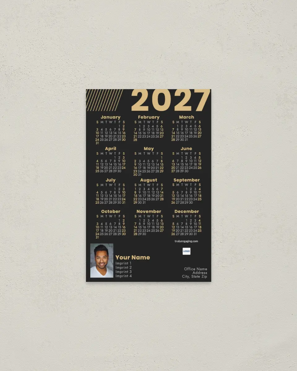 This is a 3.7" x 5.7" Full Magnet Calendar called Grand Year printed in full color with a Standard Gloss finish