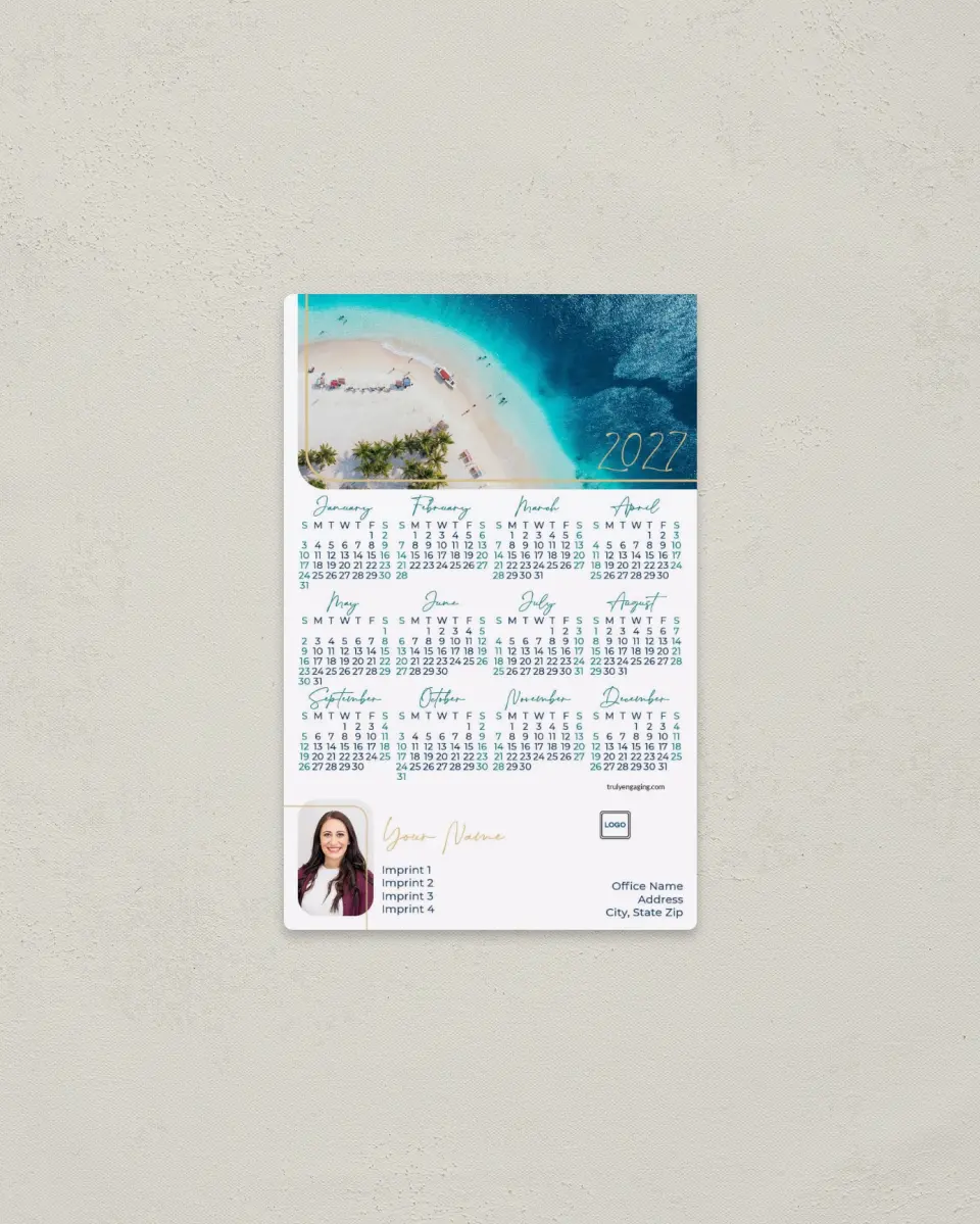 This is a 3.7" x 5.7" Full Magnet Calendar called Ocean Picture printed in full color with a Standard Gloss finish
