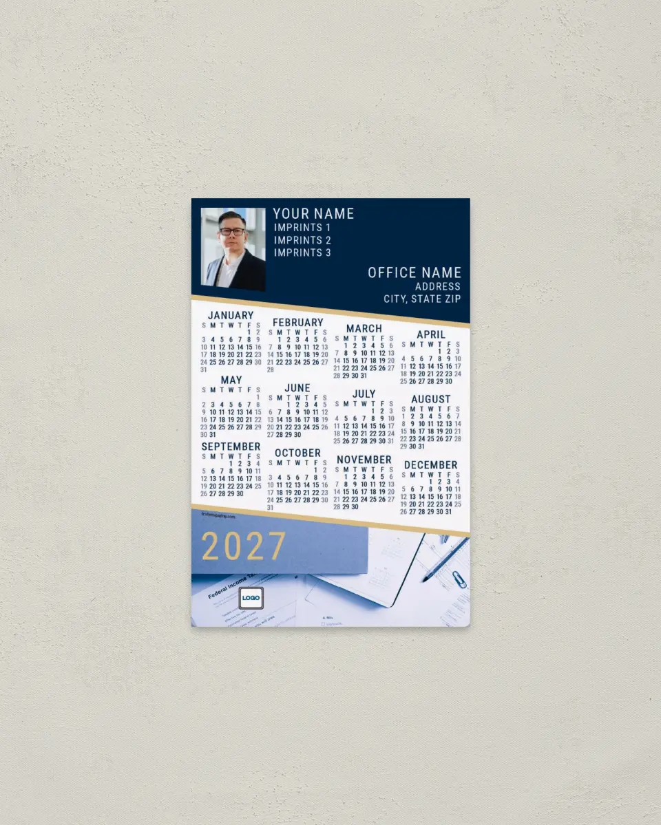 This is a 3.7" x 5.7" Full Magnet Calendar called Clean Plan printed in full color with a Standard Gloss finish