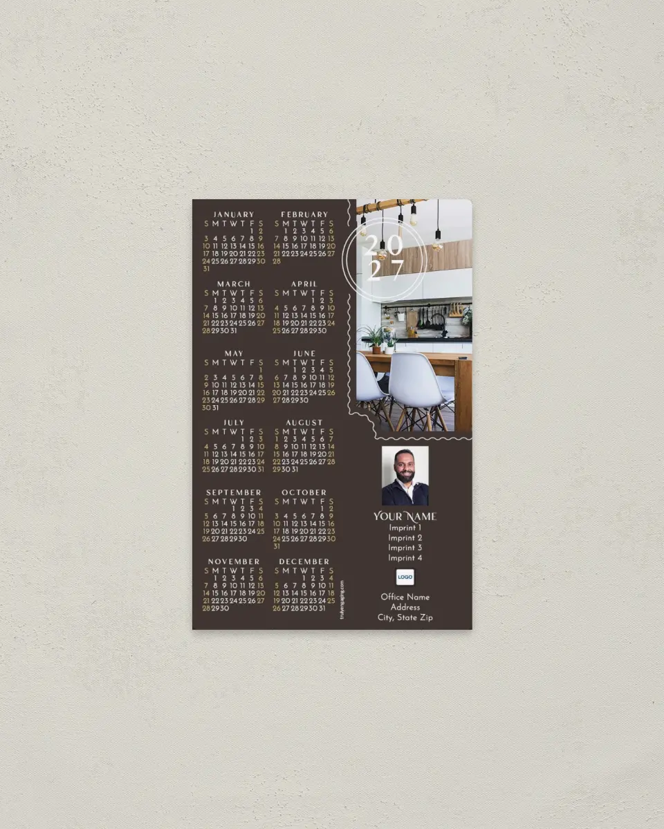 This is a 3.7" x 5.7" Full Magnet Calendar called Stamped Year printed in full color with a Standard Gloss finish
