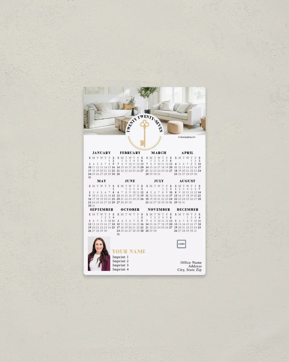 This is a 3.7" x 5.7" Full Magnet Calendar called House Key printed in full color with a Standard Gloss finish