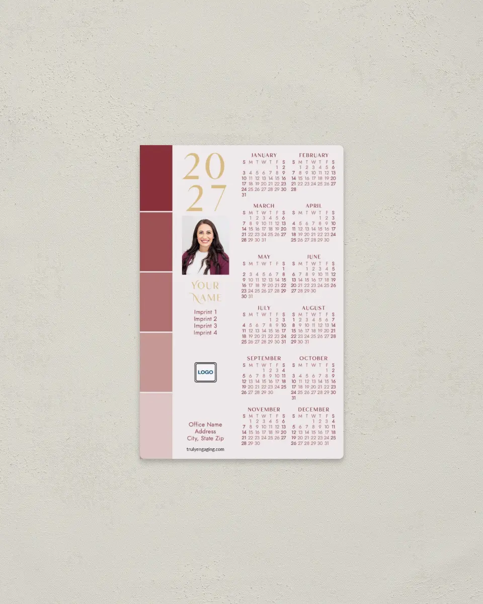 This is a 3.7" x 5.7" Full Magnet Calendar called Color Swatch printed in full color with a Standard Gloss finish