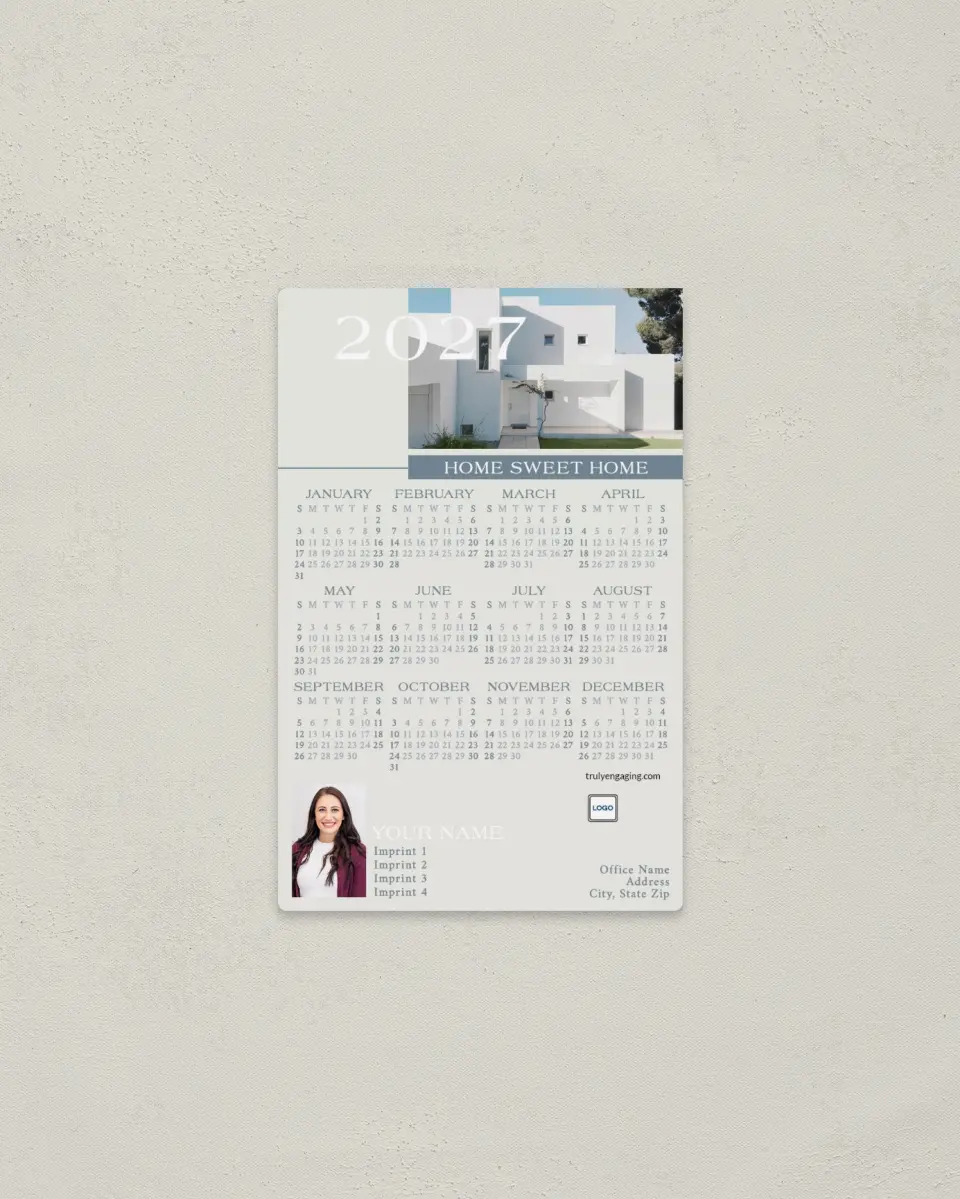 This is a 3.7" x 5.7" Full Magnet Calendar called Mod Home printed in full color with a Standard Gloss finish
