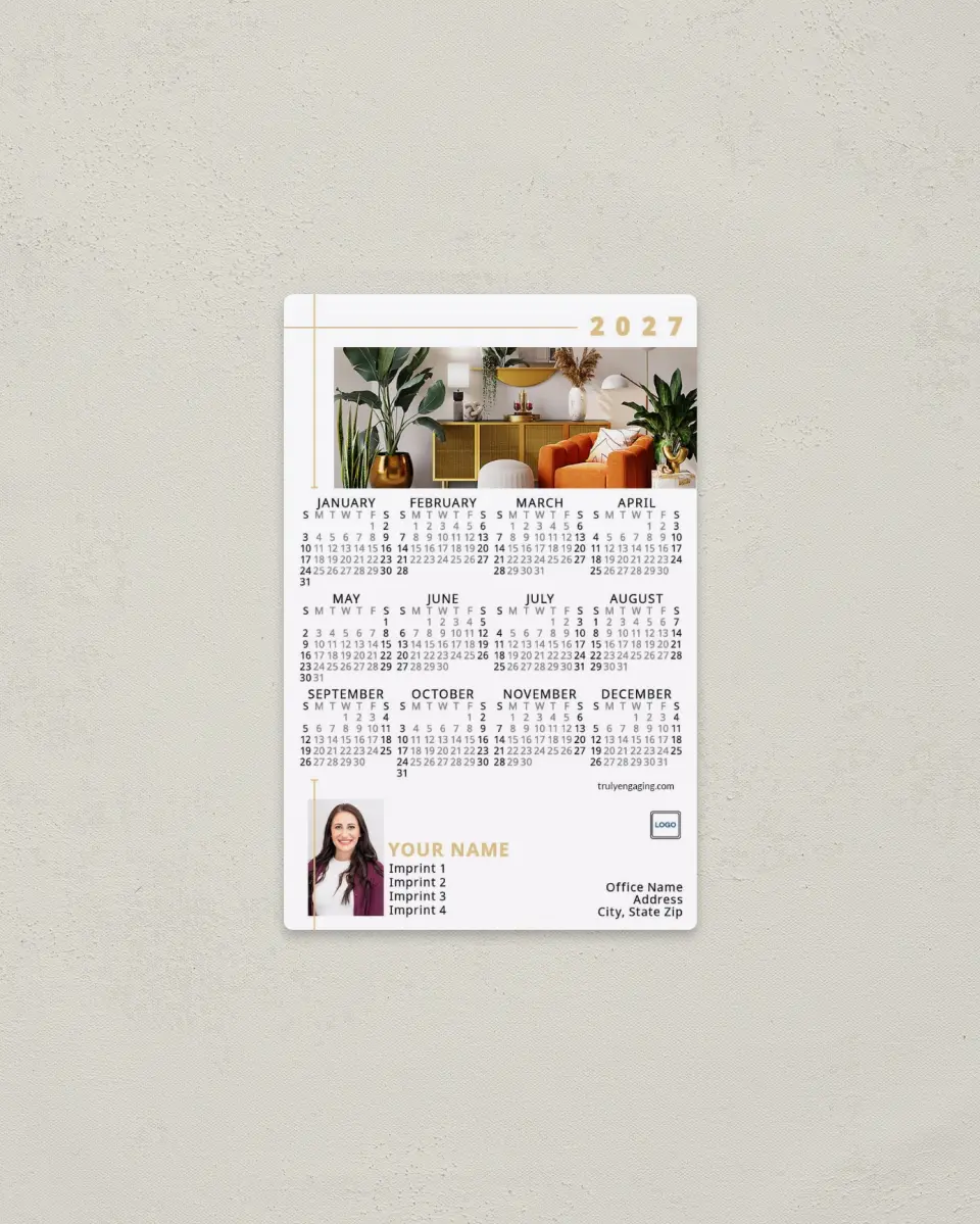 This is a 3.7" x 5.7" Full Magnet Calendar called Trim Room printed in full color with a Standard Gloss finish