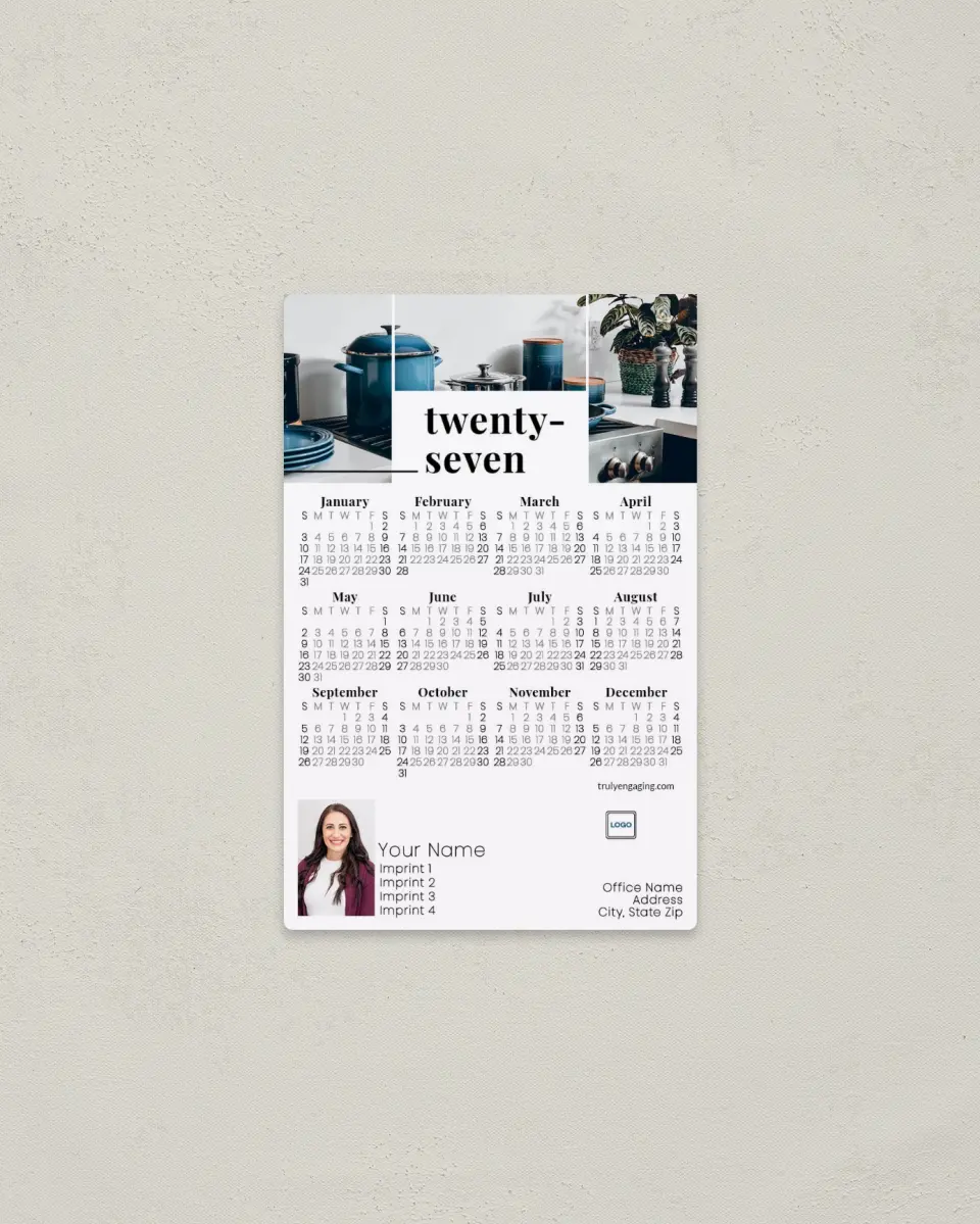 This is a 3.7" x 5.7" Full Magnet Calendar called Pretty Pots printed in full color with a Standard Gloss finish