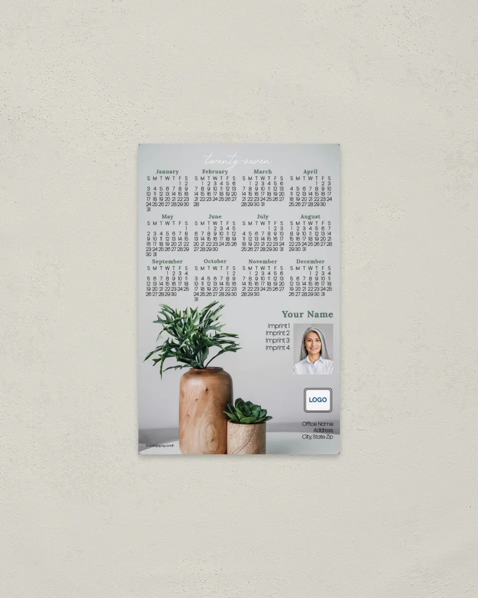 This is a 3.7" x 5.7" Full Magnet Calendar called Modern Plants printed in full color with a Standard Gloss finish