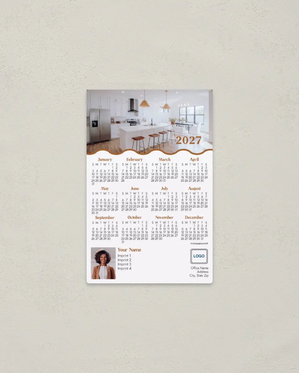 This is a 3.7" x 5.7" Full Magnet Calendar called Wavy Kitchen printed in full color with a Standard Gloss finish