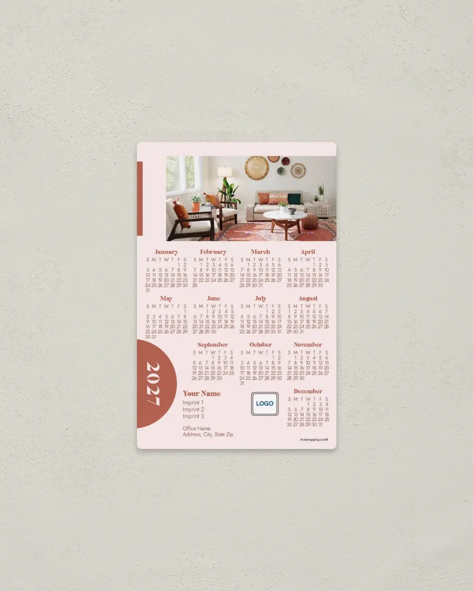 This is a 3.7" x 5.7" Full Magnet Calendar called Boho Shapes printed in full color with a Standard Gloss finish