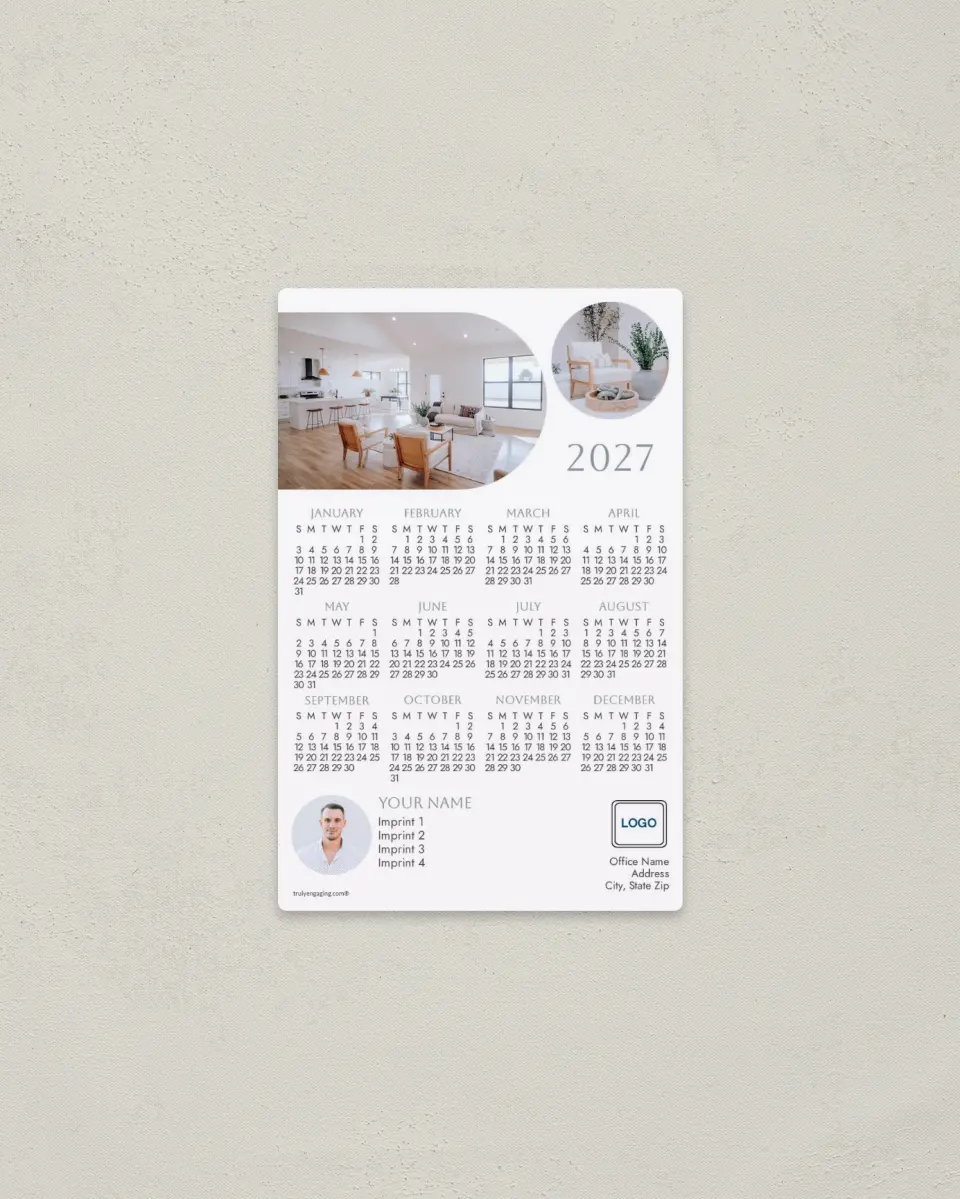 This is a 3.7" x 5.7" Full Magnet Calendar called Shapely Home printed in full color with a Standard Gloss finish