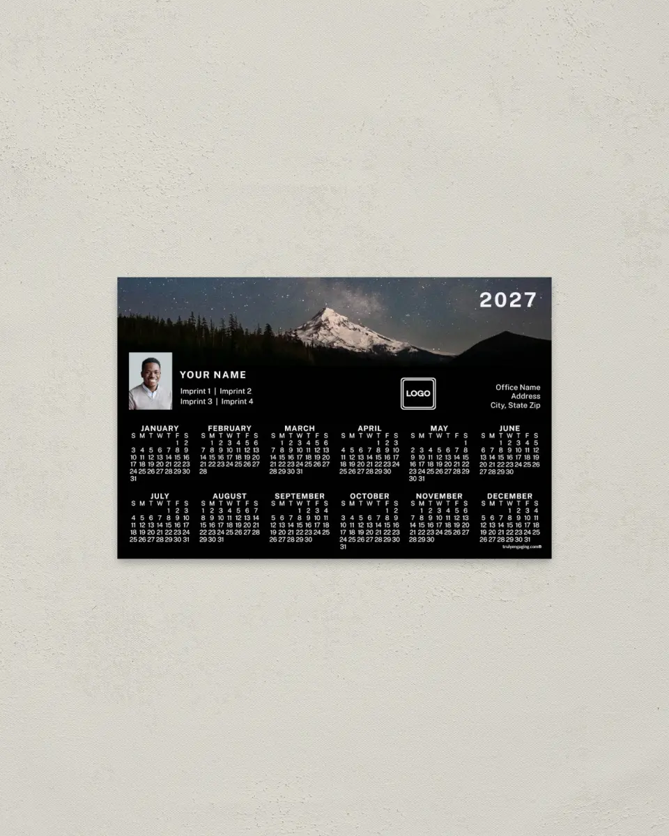 This is a 3.7" x 5.7" Full Magnet Calendar called Scenic Height printed in full color with a Standard Gloss finish