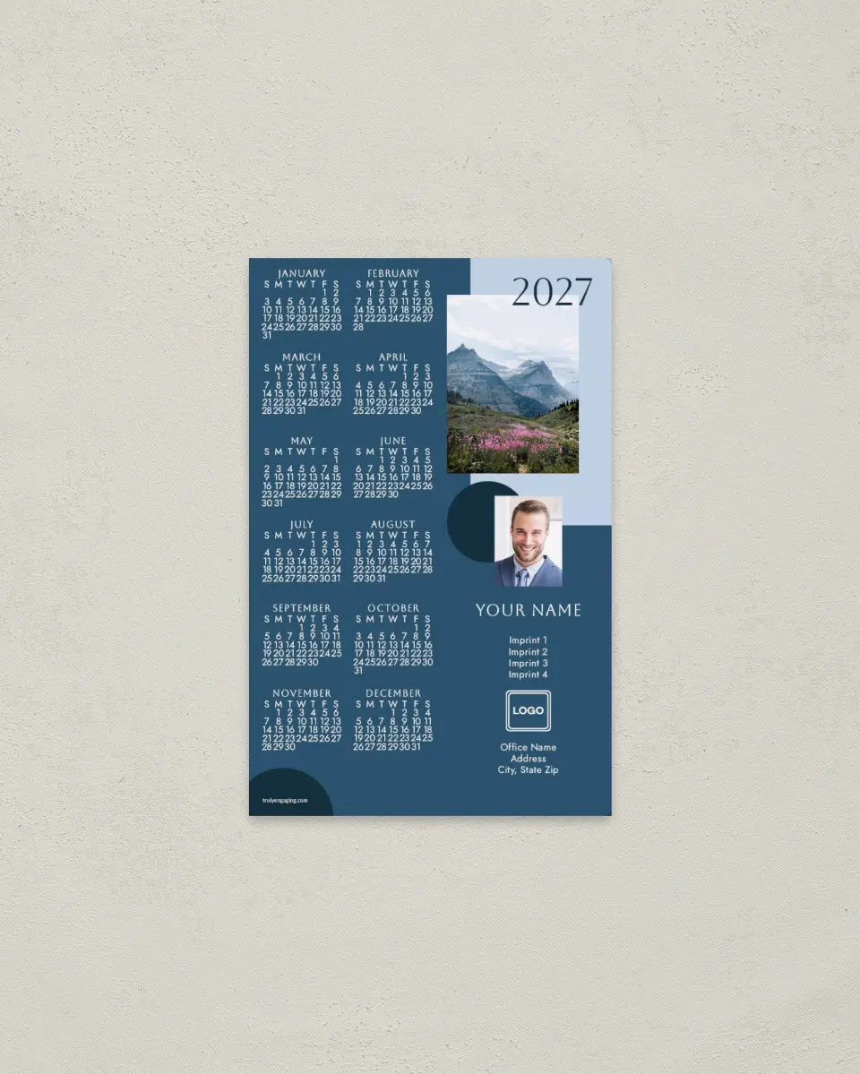 This is a 3.7" x 5.7" Full Magnet Calendar called Scenic Spot printed in full color with a Standard Gloss finish