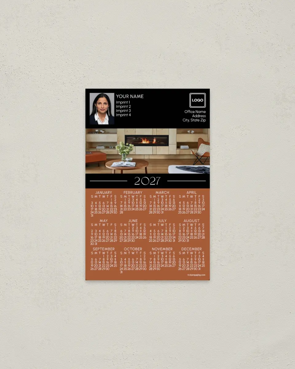 This is a 3.7" x 5.7" Full Magnet Calendar called Flashy Fire printed in full color with a Standard Gloss finish