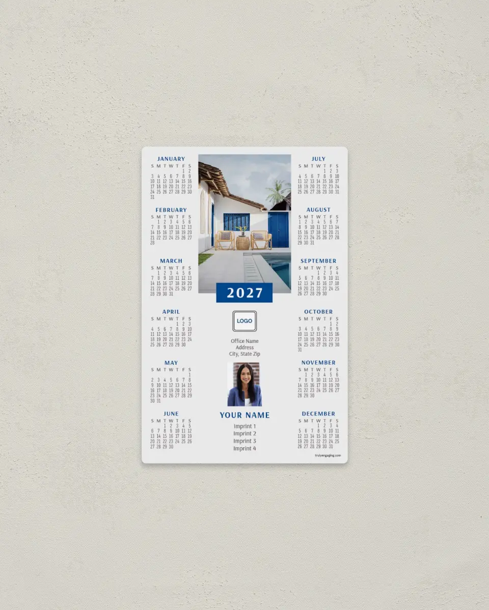 This is a 3.7" x 5.7" Full Magnet Calendar called Poolside Oasis printed in full color with a Standard Gloss finish