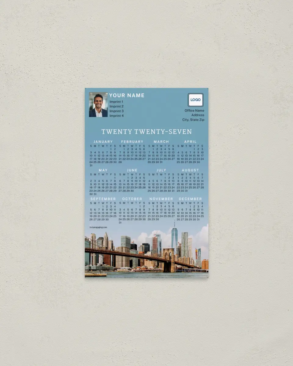 This is a 3.7" x 5.7" Full Magnet Calendar called Skyline Splendor printed in full color with a Standard Gloss finish