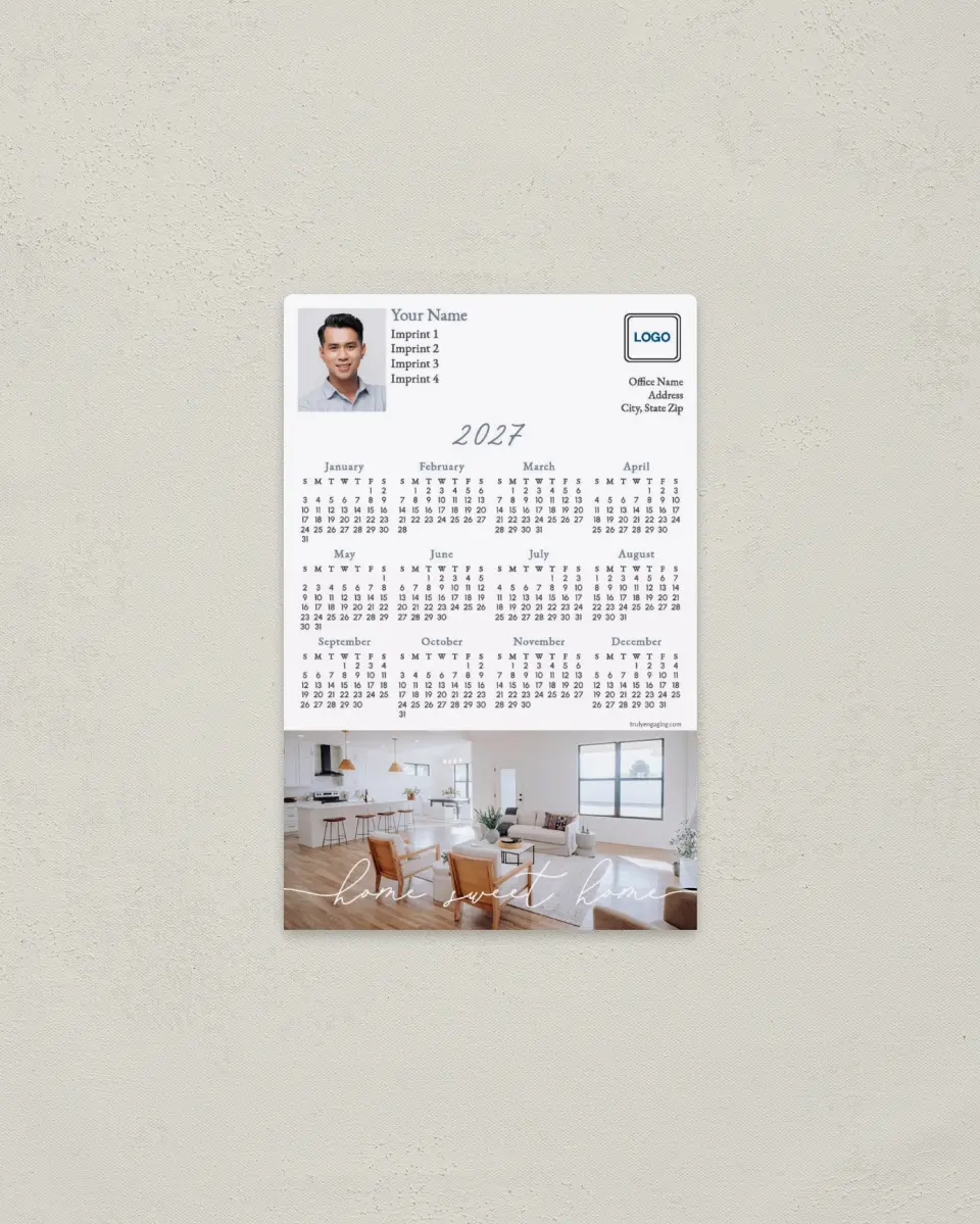 This is a 3.7" x 5.7" Full Magnet Calendar called Comfort & Charm printed in full color with a Standard Gloss finish