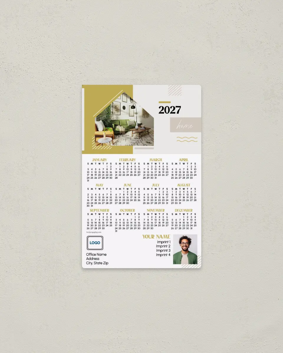 This is a 3.7" x 5.7" Full Magnet Calendar called Contemporary Comfort printed in full color with a Standard Gloss finish