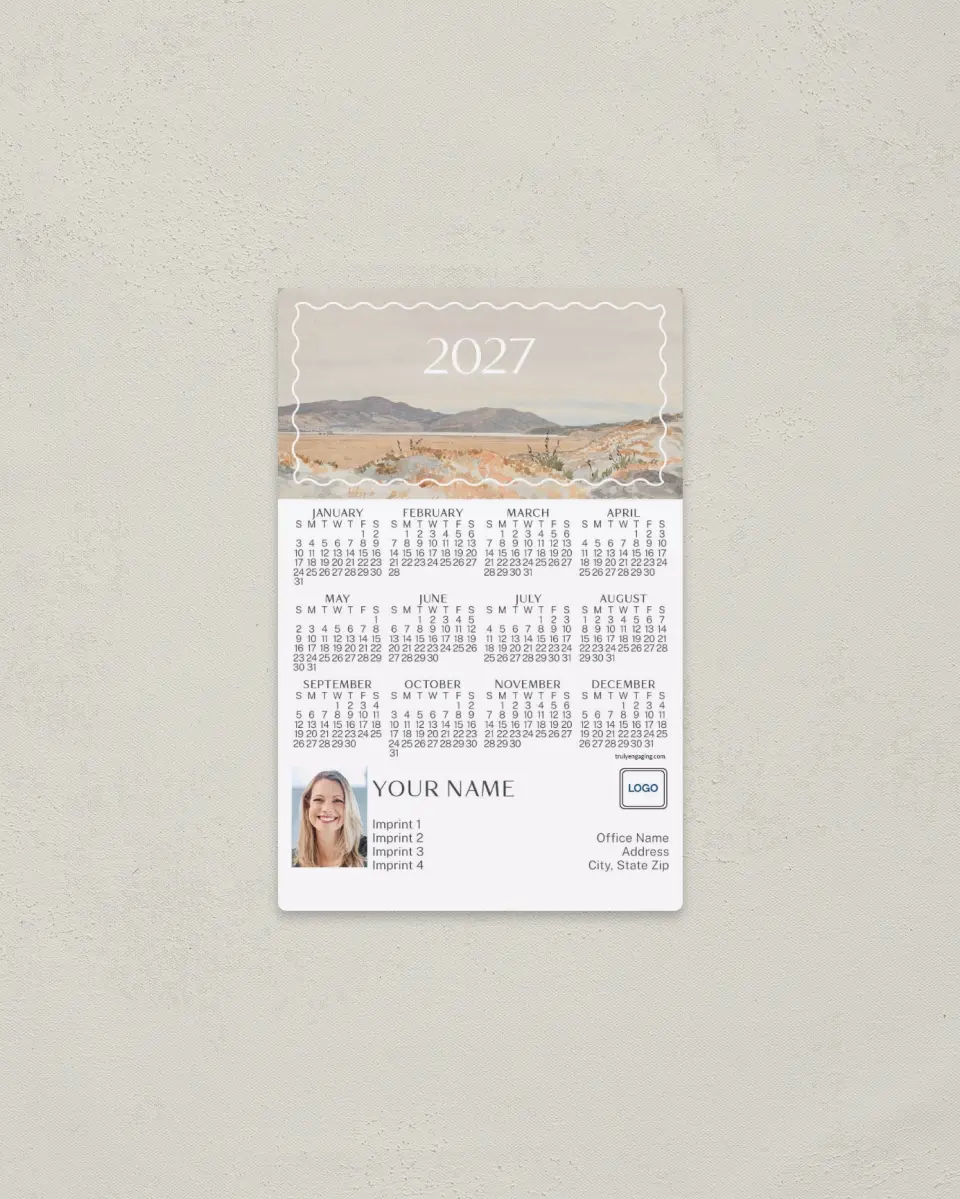 This is a 3.7" x 5.7" Full Magnet Calendar called Desert Sands printed in full color with a Standard Gloss finish