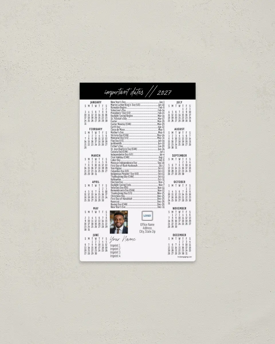 This is a 3.7" x 5.7" Full Magnet Calendar called Key Dates printed in full color with a Standard Gloss finish