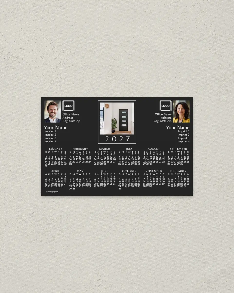 This is a 3.7" x 5.7" Full Magnet Calendar called Home Fronts printed in full color with a Standard Gloss finish