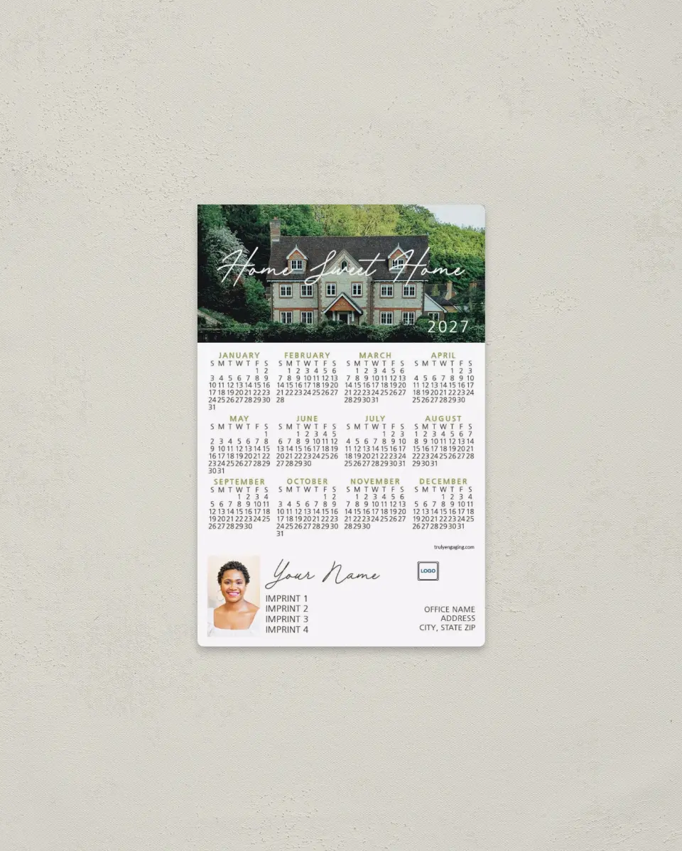 This is a 3.7" x 5.7" Full Magnet Calendar called Home on the Horizon printed in full color with a Standard Gloss finish