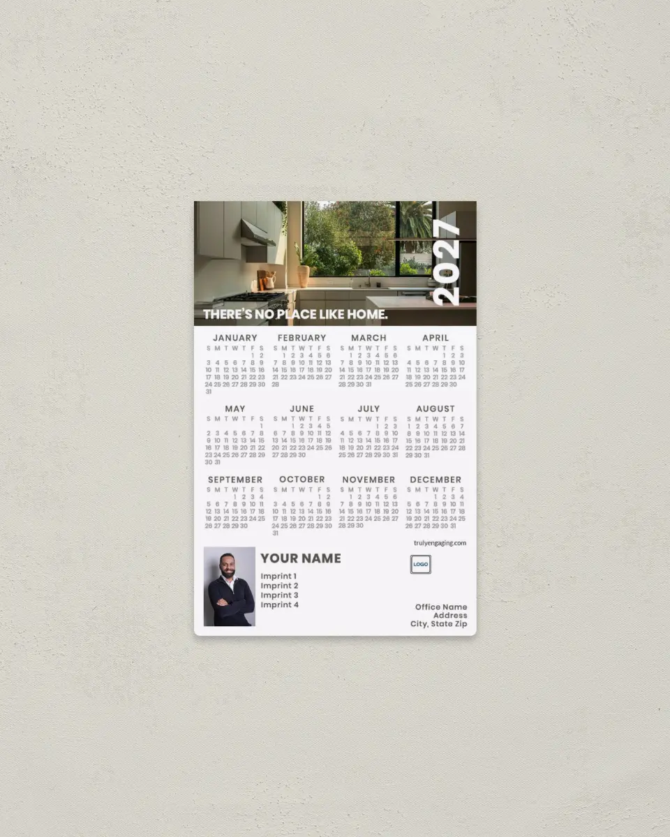 This is a 3.7" x 5.7" Full Magnet Calendar called No Place Like Home printed in full color with a Standard Gloss finish