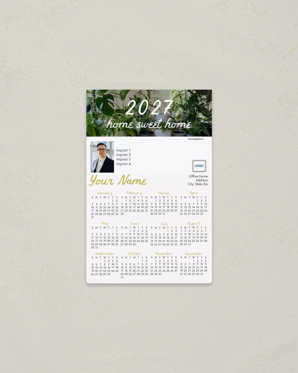 This is a 3.7" x 5.7" Full Magnet Calendar called Rooted in Time printed in full color with a Standard Gloss finish