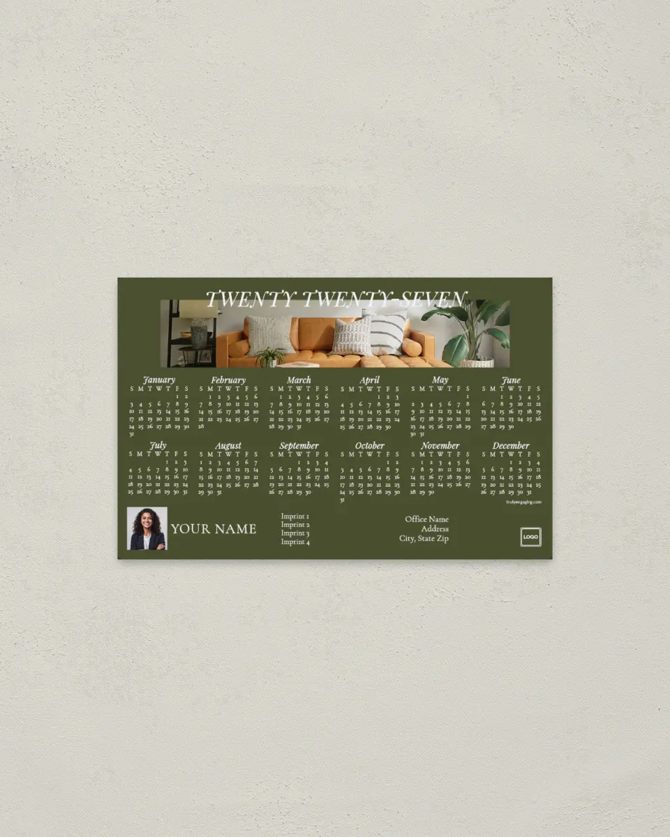 This is a 3.7" x 5.7" Full Magnet Calendar called Sage Living printed in full color with a Standard Gloss finish