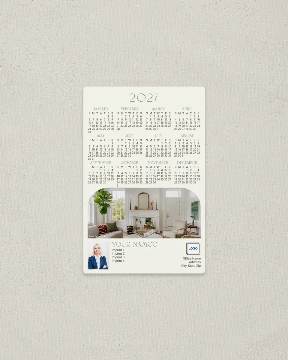 This is a 3.7" x 5.7" Full Magnet Calendar called Gold Arch printed in full color with a Standard Gloss finish