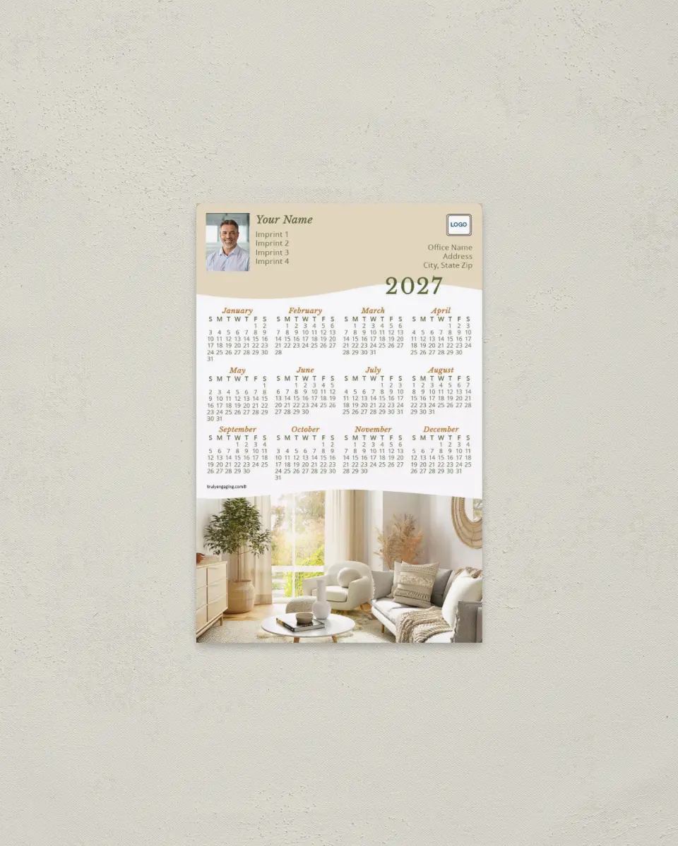 This is a 3.7" x 5.7" Full Magnet Calendar called Boho Wave printed in full color with a Standard Gloss finish