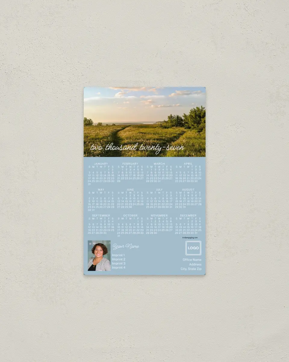 This is a 3.7" x 5.7" Full Magnet Calendar called Grassy Fields printed in full color with a Standard Gloss finish