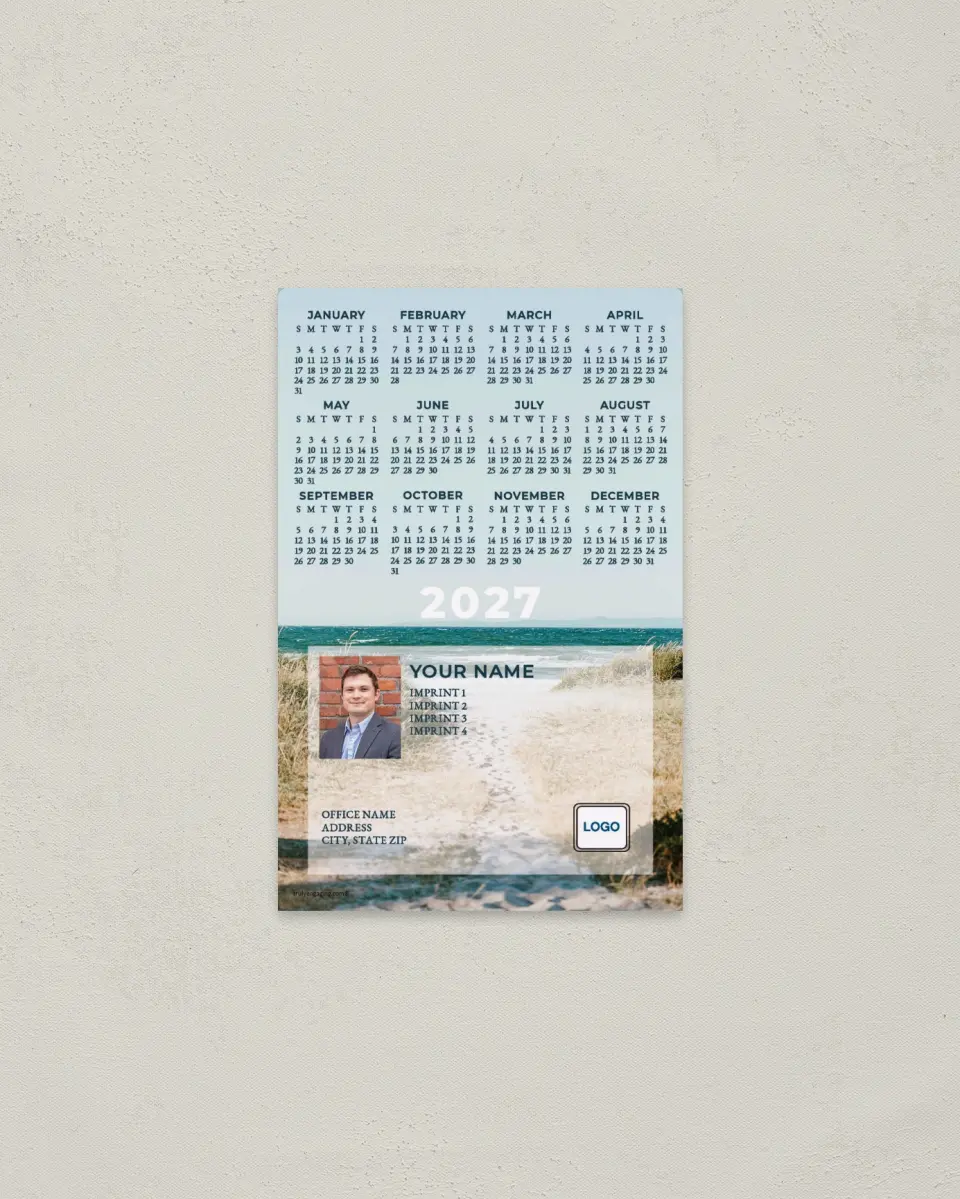 This is a 3.7" x 5.7" Full Magnet Calendar called Sand Dunes printed in full color with a Standard Gloss finish