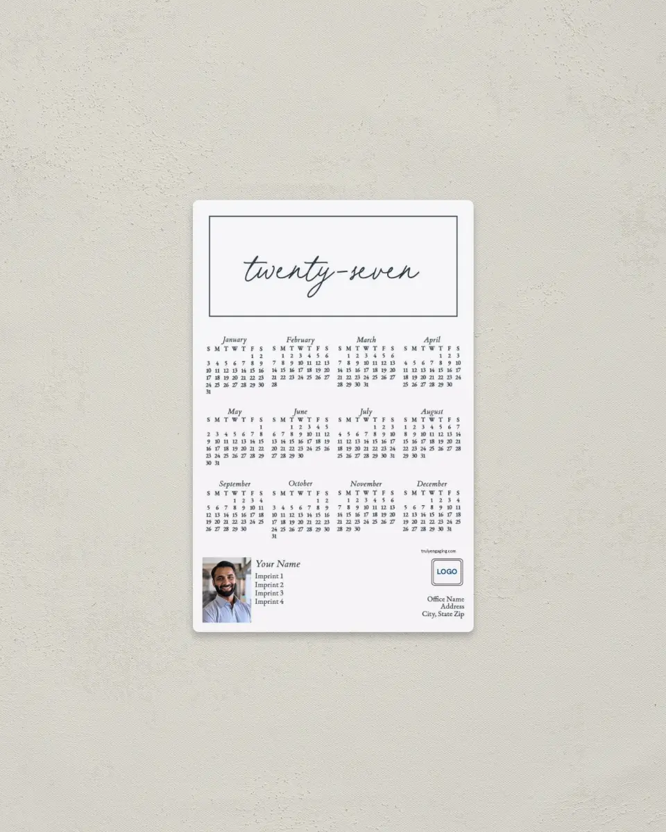 This is a 3.7" x 5.7" Full Magnet Calendar called Simple Years printed in full color with a Standard Gloss finish