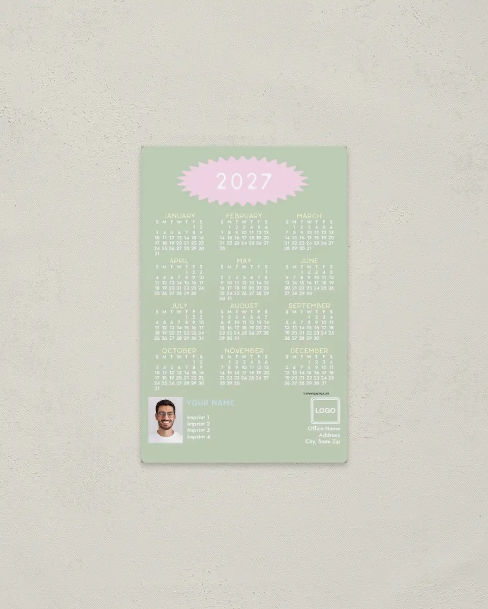 This is a 3.7" x 5.7" Full Magnet Calendar called Time Flies printed in full color with a Standard Gloss finish