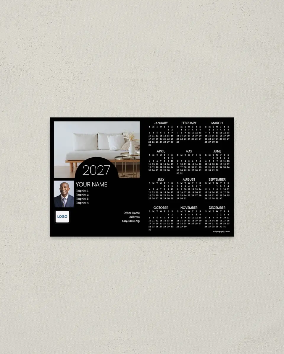 This is a 3.7" x 5.7" Full Magnet Calendar called Modern Manor printed in full color with a Standard Gloss finish