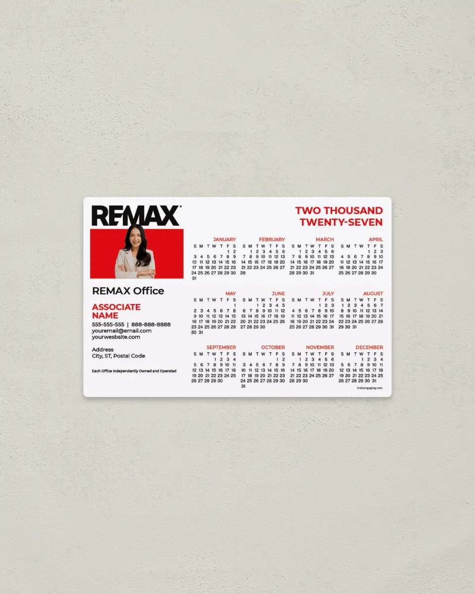 This is a 3.7" x 5.7" REMAX Calendar called REMAX Stand-Out Agent printed in full color with a Standard Gloss finish
