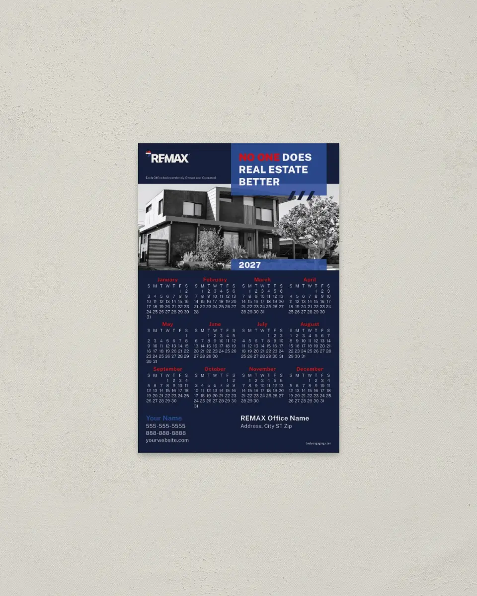 This is a 3.7" x 5.7" REMAX Calendar called REMAX No One Better printed in full color with a Standard Gloss finish