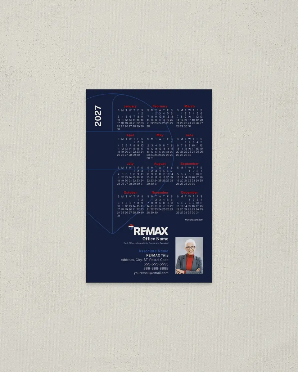 This is a 3.7" x 5.7" REMAX Calendar called REMAX Balloon Outline printed in full color with a Standard Gloss finish
