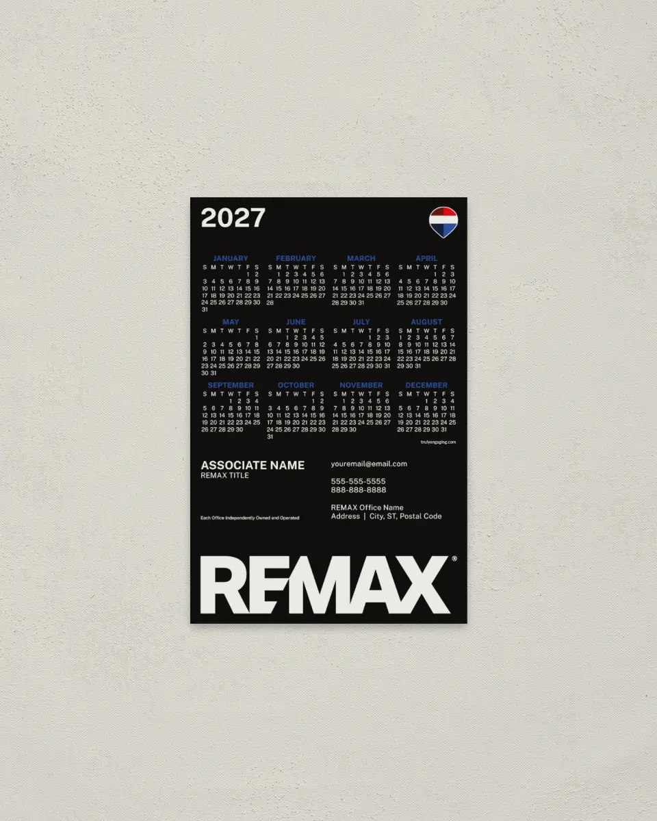 This is a 3.7" x 5.7" REMAX Calendar called REMAX Bold Contrast printed in full color with a Standard Gloss finish