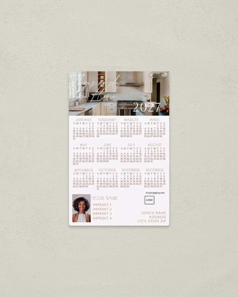 This is a 3.7" x 5.7" Full Magnet Calendar called No Place Like Home printed in full color with a Standard Gloss finish