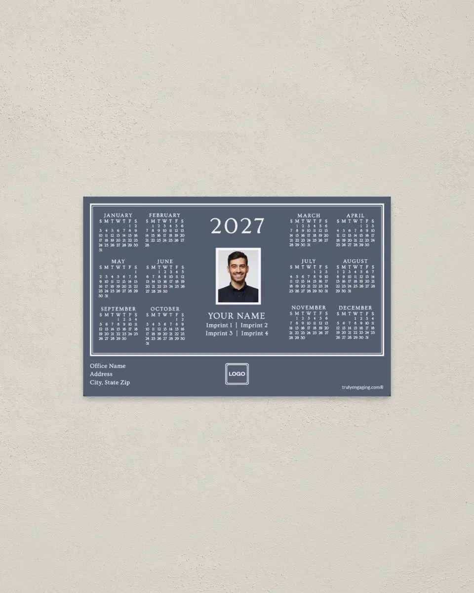 This is a 3.7" x 5.7" Full Magnet Calendar called Crisp Lines printed in full color with a Standard Gloss finish