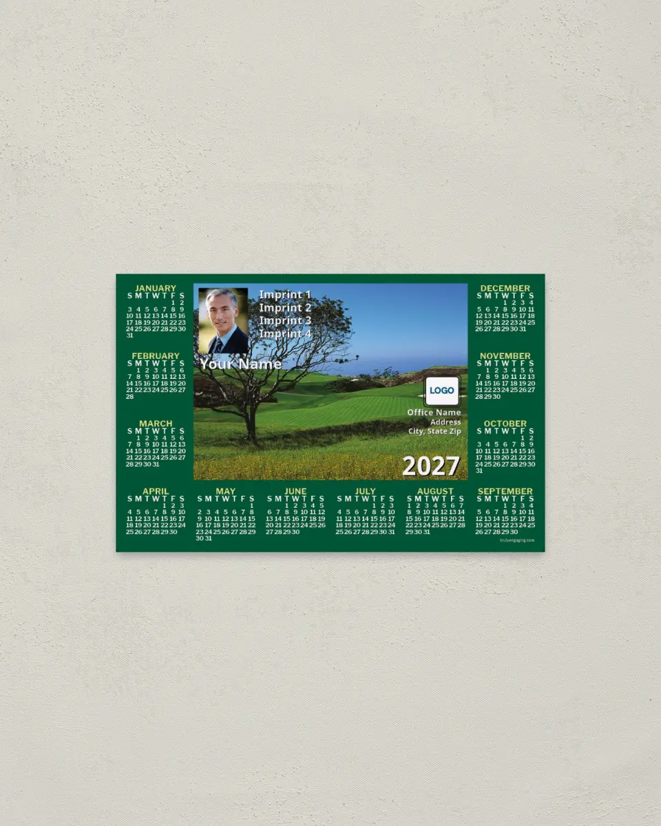 This is a 3.7" x 5.7" Full Magnet Calendar called Golf Course printed in full color with a Standard Gloss finish