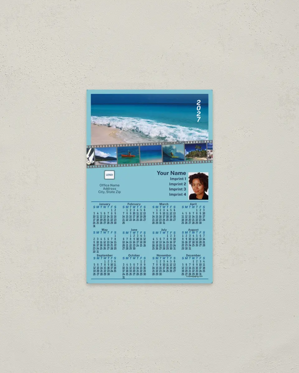 This is a 3.7" x 5.7" Full Magnet Calendar called Beach Classic Collection printed in full color with a Standard Gloss finish