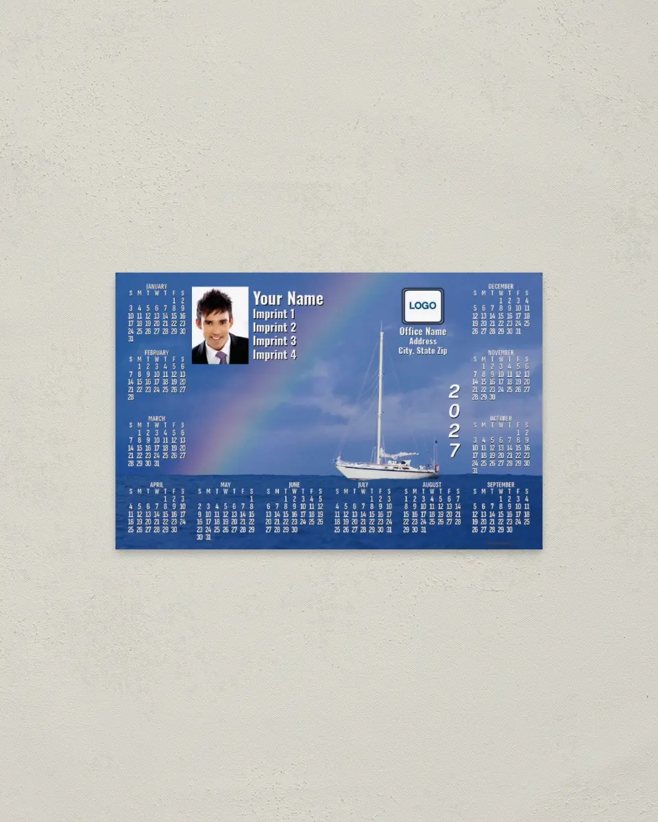 This is a 3.7" x 5.7" Full Magnet Calendar called Sailboat and Rainbow printed in full color with a Standard Gloss finish