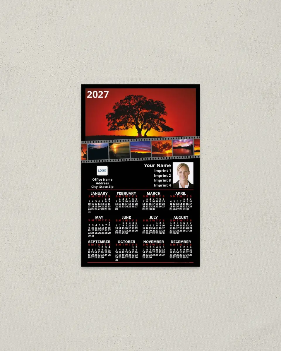 This is a 3.7" x 5.7" Full Magnet Calendar called Sunset Classic Collection printed in full color with a Standard Gloss finish
