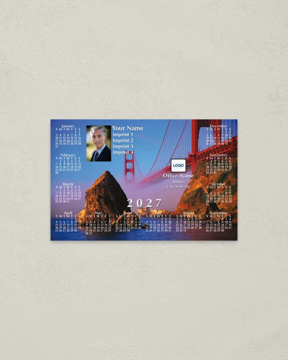 This is a 3.7" x 5.7" Full Magnet Calendar called Golden Gate Bridge printed in full color with a Standard Gloss finish