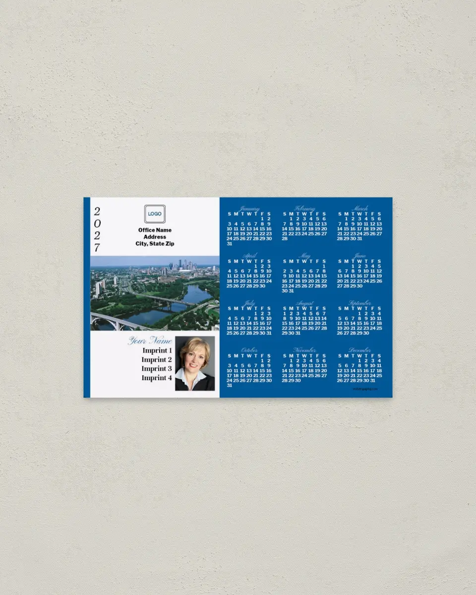 This is a 3.7" x 5.7" Full Magnet Calendar called Minneapolis printed in full color with a Standard Gloss finish