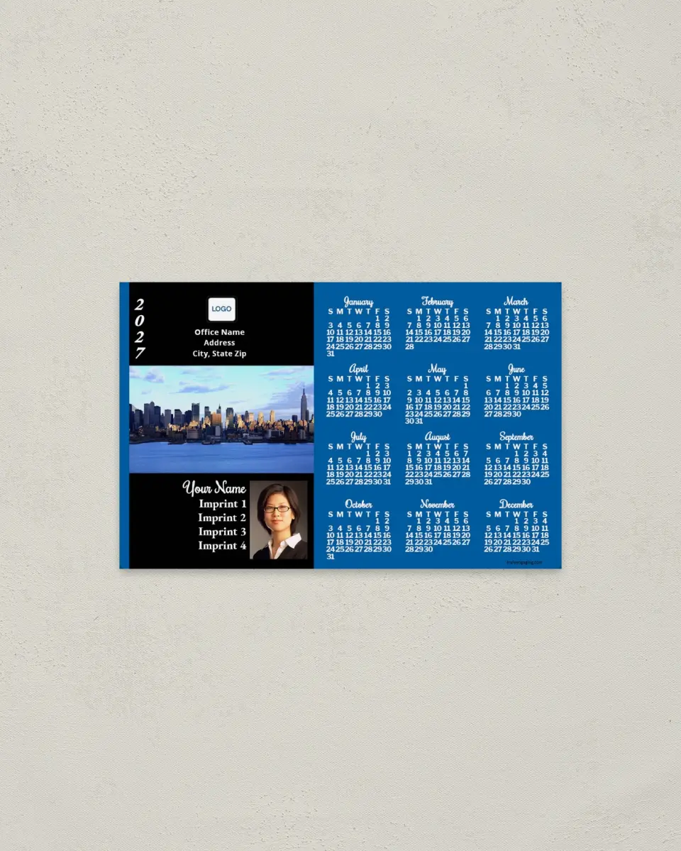 This is a 3.7" x 5.7" Full Magnet Calendar called New York City printed in full color with a Standard Gloss finish