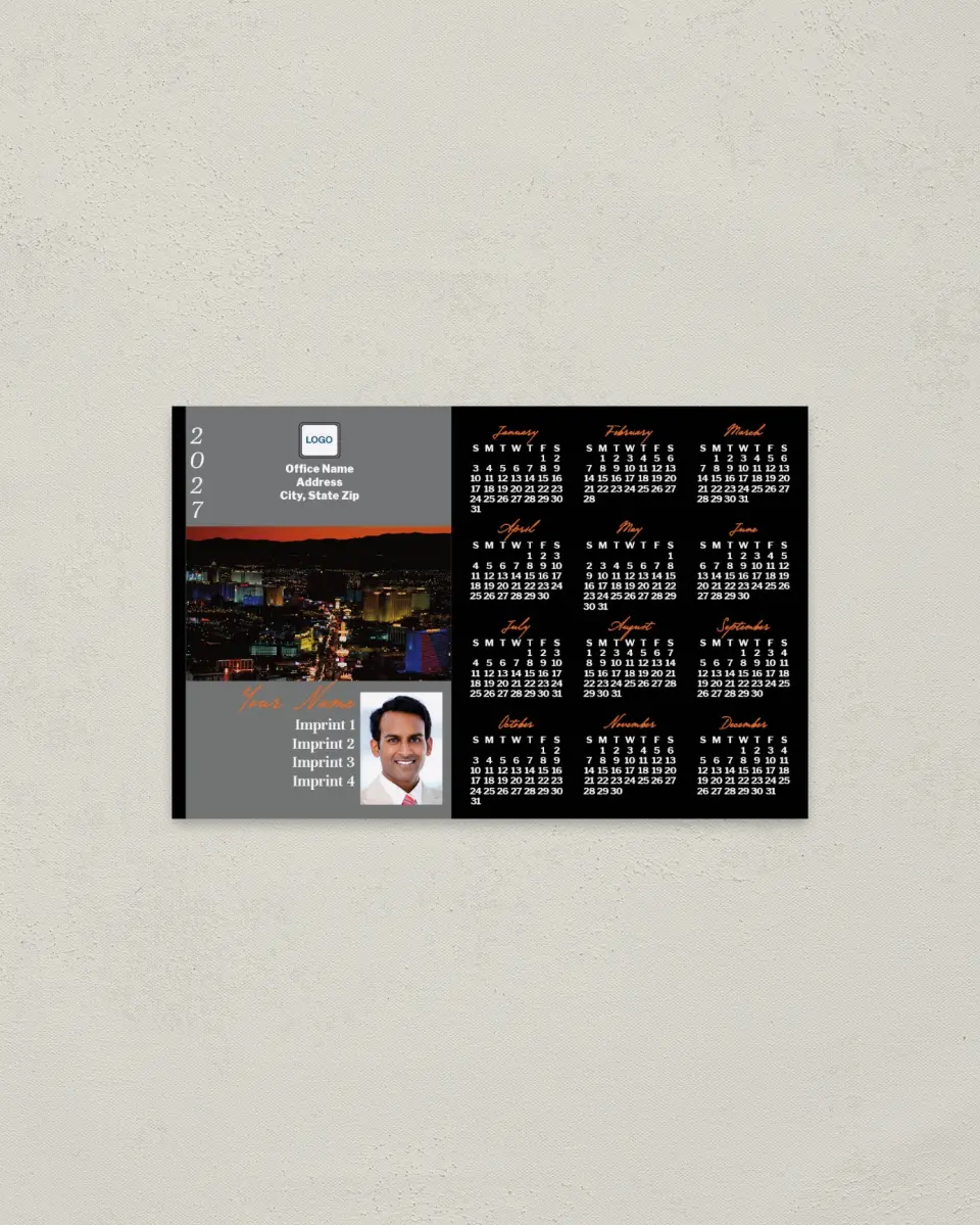 This is a 3.7" x 5.7" Full Magnet Calendar called Las Vegas printed in full color with a Standard Gloss finish