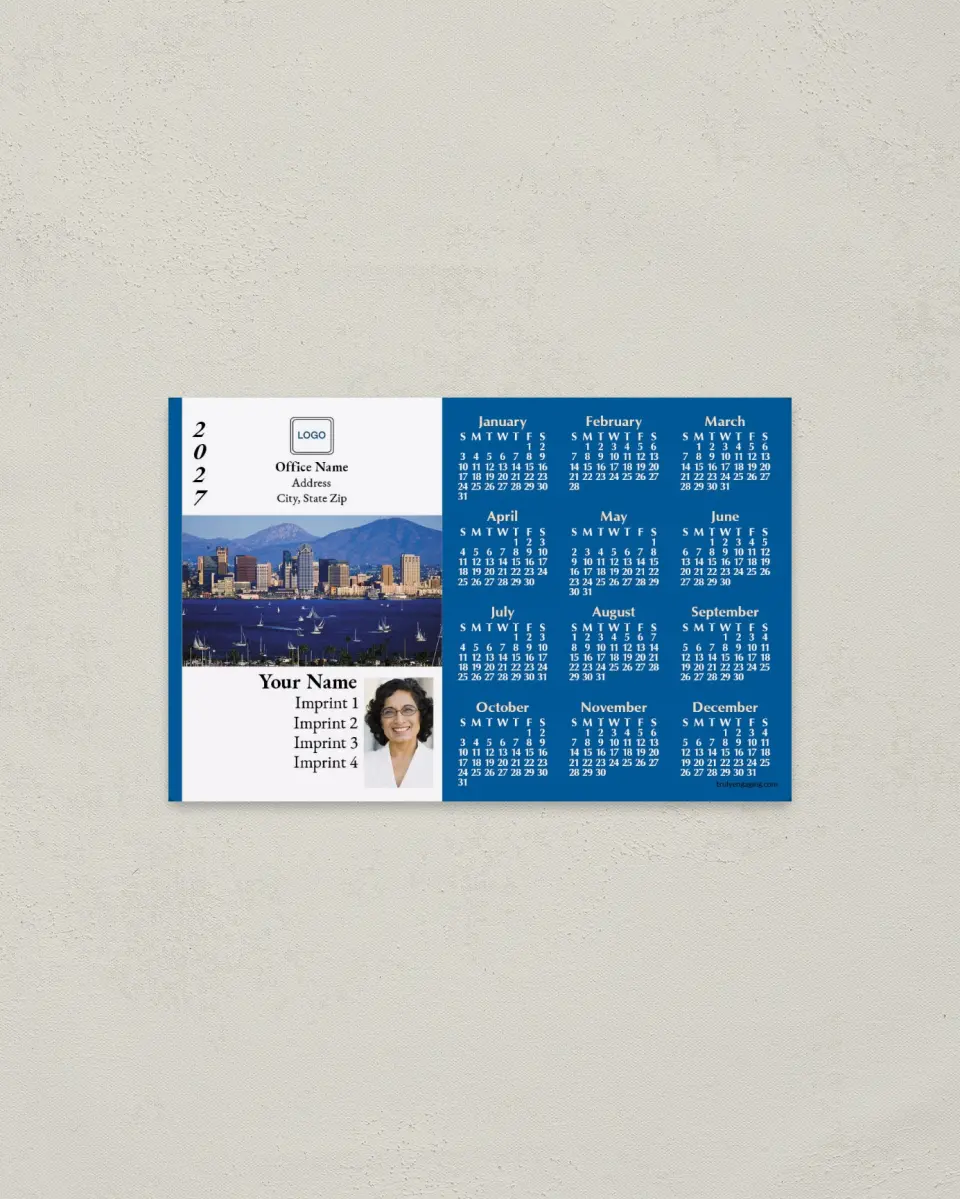 This is a 3.7" x 5.7" Full Magnet Calendar called San Diego printed in full color with a Standard Gloss finish